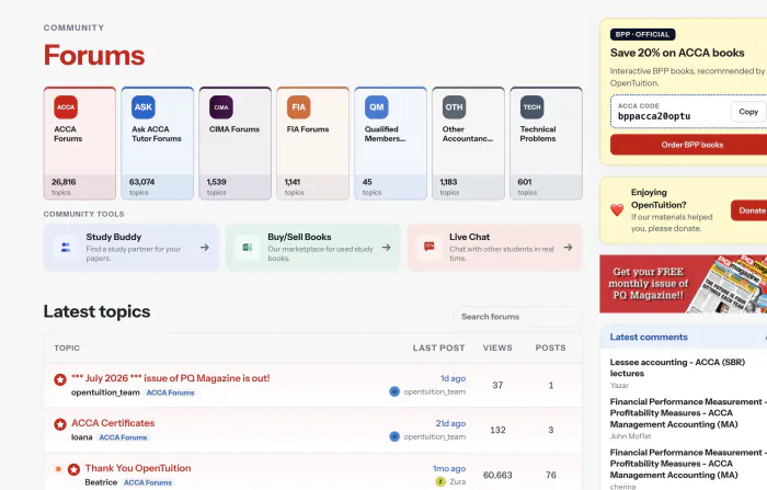 OpenTuition forum categories and latest discussion topics